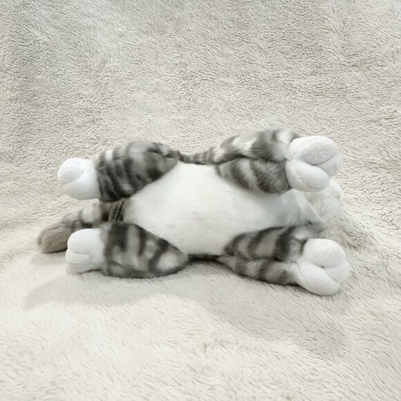 Tiger Hart Tale Toys Grey Tabby Kitten Cat Laying Striped 10” Realistic Plush - Picture 5 of 7